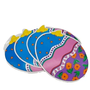 Set Of 4 Vtg Easter Eggs Shaped Colorful Holiday Deco Table Place Mats PVC Kids - Picture 1 of 7