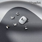 10Pcs Silver Color Butterfly Nail Art Decorations Crystal Zircon Bow Nail Decor