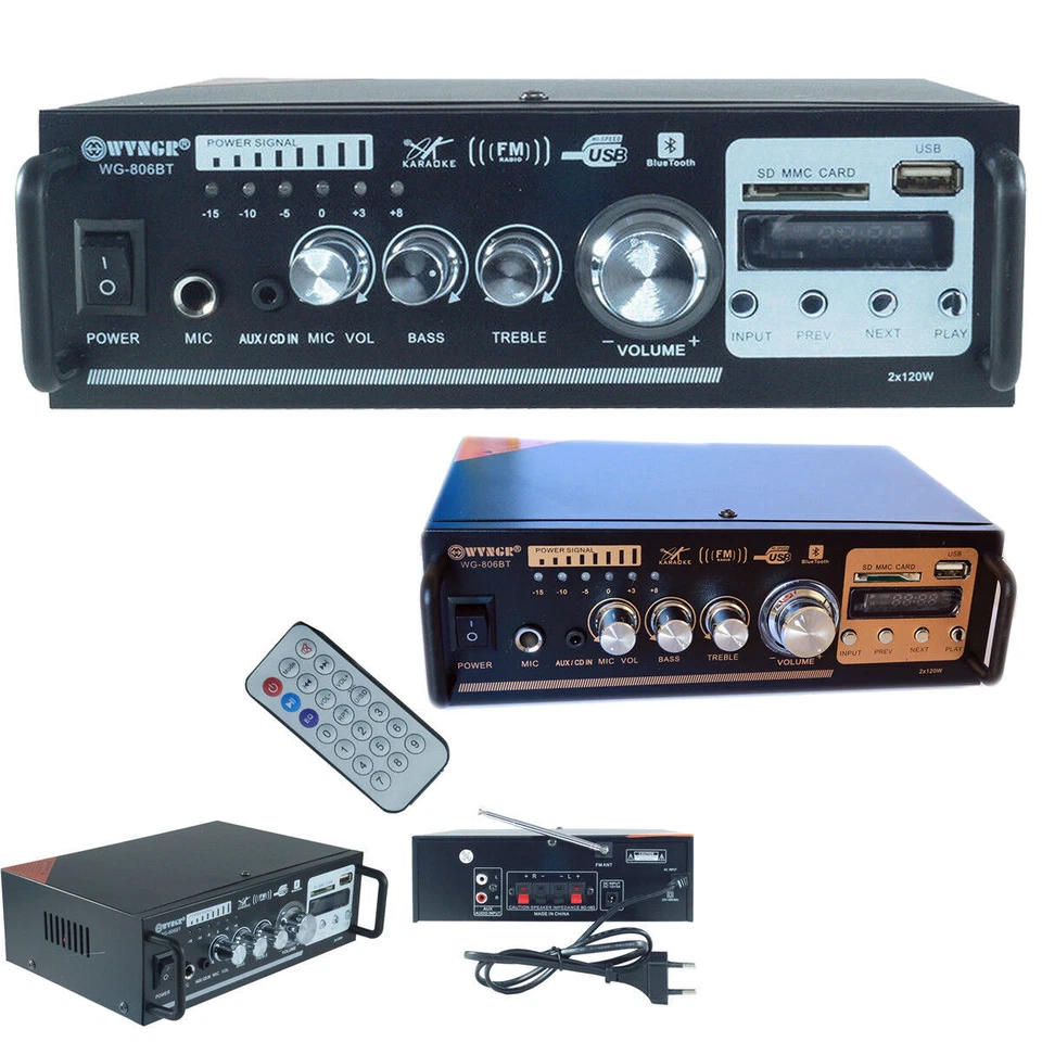 amplificatore audio stereo 2 canali bluetooth karaoke mp3 radio fm hi-fi 806BT - Immagine 1 di 1