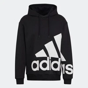 ADIDAS MENS ESSENTIALS GIANT LOGO FLEECE HOODIE BLACK SIZE MEDIUM HL6925 NEW - Picture 1 of 6