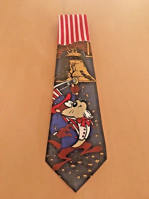 Corbata vintage Looney Tunes Taz Manian Devil Liberty Bell 100 % seda EE. UU. 1995 Foto 1 de 4