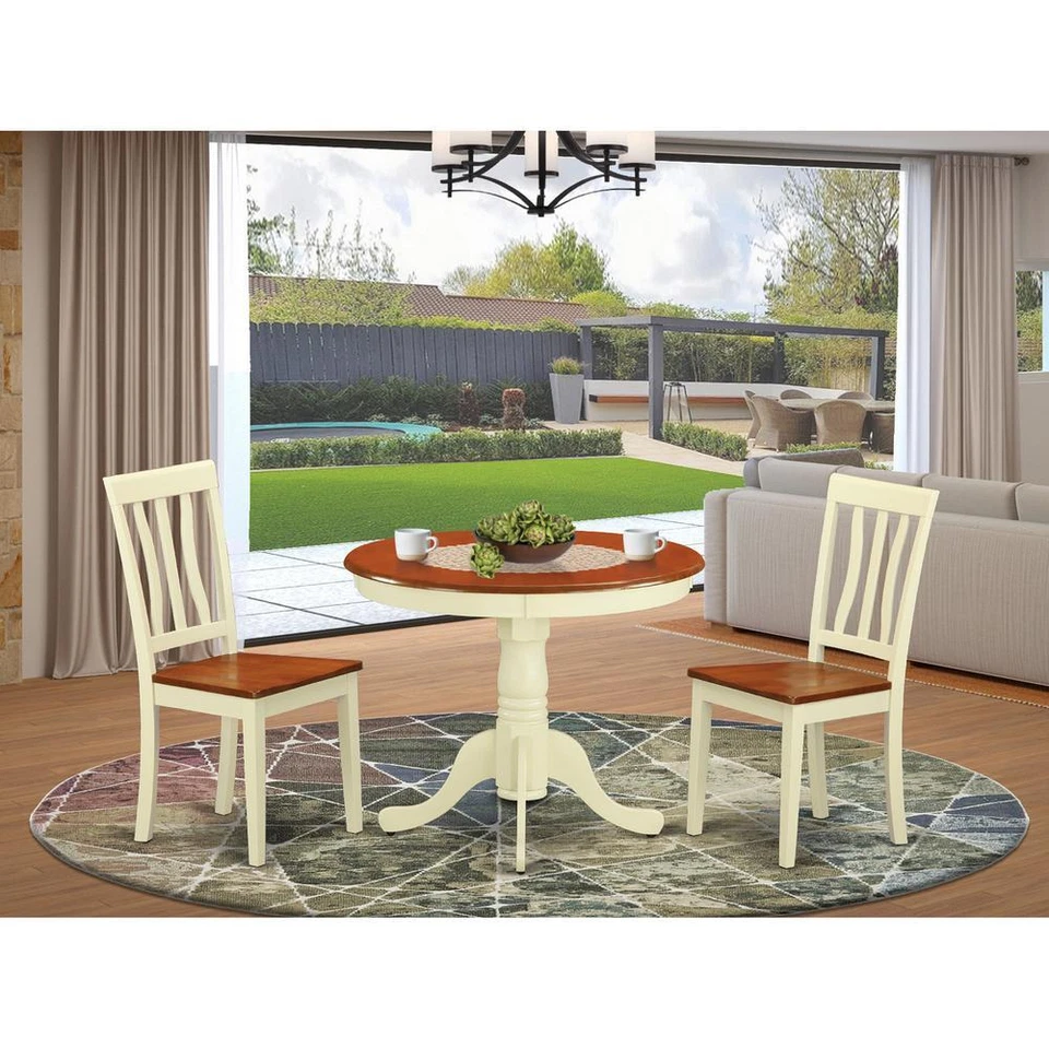 Buttermilk and Cherry Kitchen Table and Two Chair 3-piece Dining Set Furniture