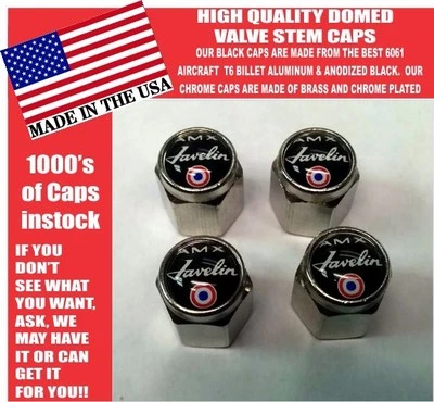   AMC AMX Javelin American Motors Chrome Valve Stem Caps -Very Nice! Sharp - Image 1 of 4