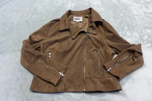 BB Dakota Women's Brown Zip Up Jet Set Moto Jacket Faux Suede - Picture 1 of 6