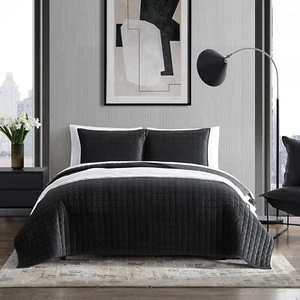 Vera Wang- King Quilt Set, Designer Bedding Set Including Shams-Black-King Size - Picture 1 of 5