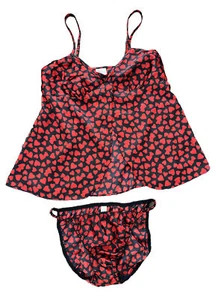 Vintage Avon Lingerie Matchin￼g SET!!  Hearts Red And Black ￼Satin/Shiny (Med) - Picture 1 of 10