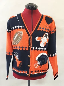 New Christopher & Banks Denver Broncos Football Knit Cardigan Sweater Size Small - Picture 1 of 10