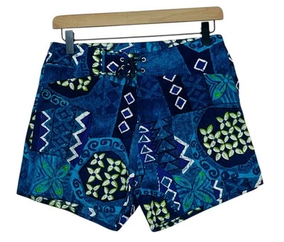 Vintage Hobie Abstract Print Cotton Board Shorts Blue Tie Waist Size Small - Image 1 of 4