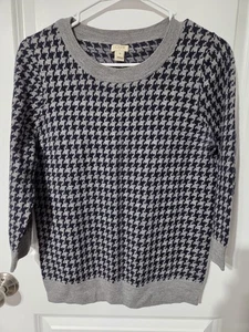 J. Suéter Crew Gris Azul Pata de Gallo Lana Merino Para Mujer Talla MEDIANA Manga 3/4 - Imagen 1 de 8