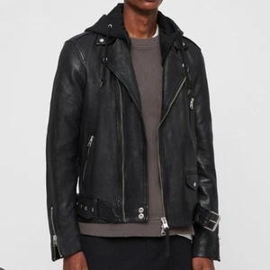 All Saints Renzo Black Lamb Leather Biker Jacket - Picture 1 of 11