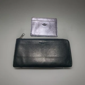 Coach Leather Wallet And Coach Leather Wristlet Bundle Black And Metallic Purple - Imagen 1 de 11