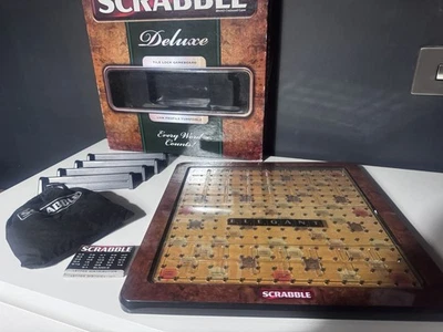 Scrabble Deluxe Board Game Word Game Low Profile Turntable Tile Lock Mattel 2009 - Image 1 of 4