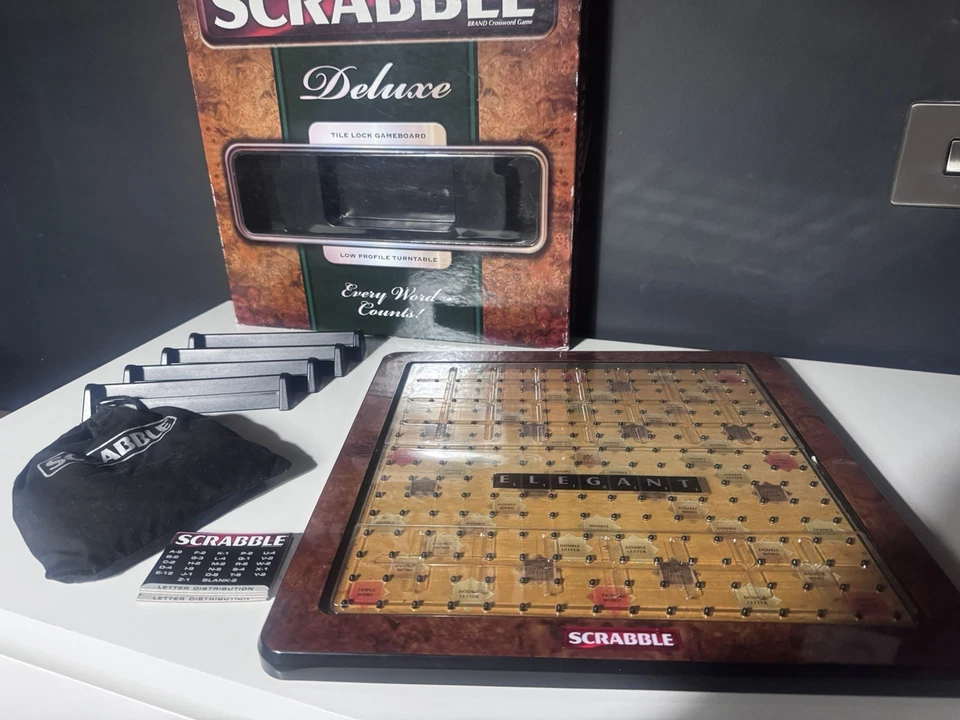 Scrabble Deluxe Board Game Word Game Low Profile Turntable Tile Lock Mattel 2009 - Image 1 of 4