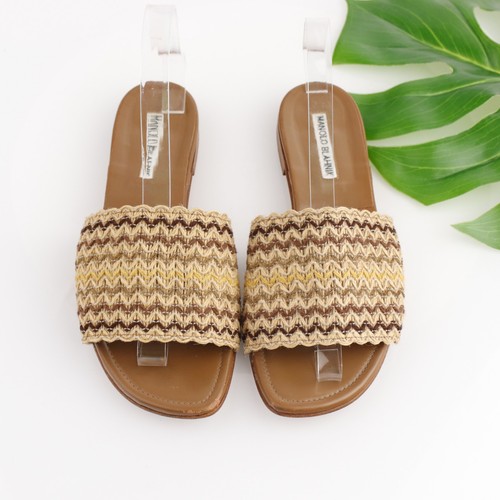 MBT Manolo Blahnik sandalo donna Arcara taglia 39 9 marrone cinturino tessuto piatto slide resort