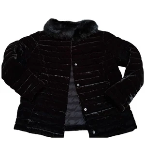 Women’s 6P Talbots Quilted Velvet Jacket Faux Fur Collar Black $199 Sold Out - Picture 1 of 3