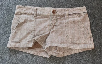 Volcom Shorts Womens Brown Tweed Material Short Pockets Logo Zip Sz 0 - 27" x 2" - Image 1 of 4