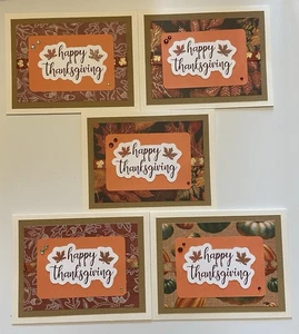 Happy Thanksgiving - cremefarben - leere Notizkarten 5er Set Handarbeit - Urlaub - - Bild 1 von 7