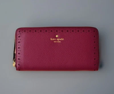Kate Spade New York Leather Wallet Burgundy Zip Around Great Condition - Image 1 of 4