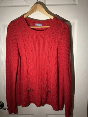 Suéter para mujer Laura Scott rojo con botones delanteros de encaje Foto 1 de 3