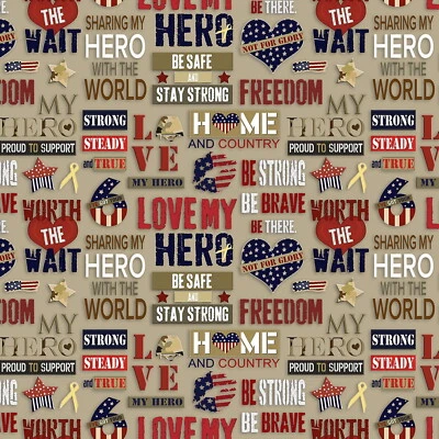 Sykel - Homefront Girl - Love My Hero Words - Multi, tela por yarda Foto 1 de 4