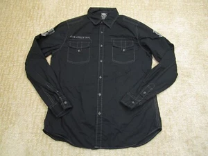 MMA Elite Shirt Men Medium Black Long Sleeve Patch Logo Button Down Casual - Picture 1 of 7