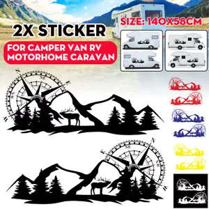2Pcs Car RV Truck Sticker Compass Tree Mountain Forest Decal Side Body Graphic - Bild 1 von 12