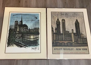 Vntg MCM Bernard Buffet Lithographs Of New York Notre Dame COA 24” X 30” Frame - Picture 1 of 16
