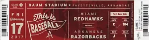 Boleto de béisbol Arkansas Razorbacks Miami Redhawks 17/02/17 Baum Stadium - Imagen 1 de 2