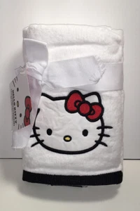 Sanrio 2 White HAND TOWELS HELLO KITTY Embroidered Applique NWT - Picture 1 of 4