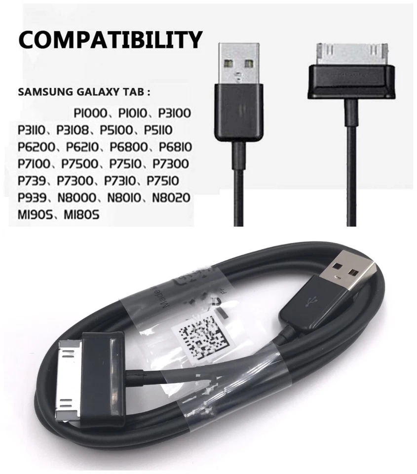 Cabo carregador USB para tablet Samsung Galaxy Tab 2 fabricante de equipamento original 7" 8.9" 10.1 GT-P5110 - Imagem 1 de 3