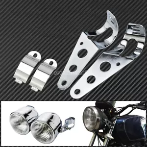 28mm-34mm Chrome Front Fork Ear Headlight Mount Brackets Motorcycle Chopper Cafe - Bild 1 von 8