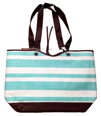 NEW! Thirty One Euro Straw Tote Turquoise Stripe Summer  Beach Pool Vacation - Image 1 of 4