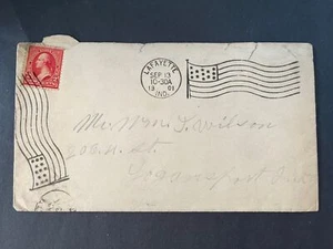 1901 Mr. Wilson Lafayette Indiana To Logansport Flag Cancel 2 Cent Cover - Picture 1 of 2
