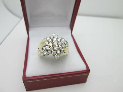 HUGE 1.50 CT LAB CREATED DIAMOND CLUSTER 10K YELLOW GOLD PLATED COCKTAIL RING - Image 1 of 2