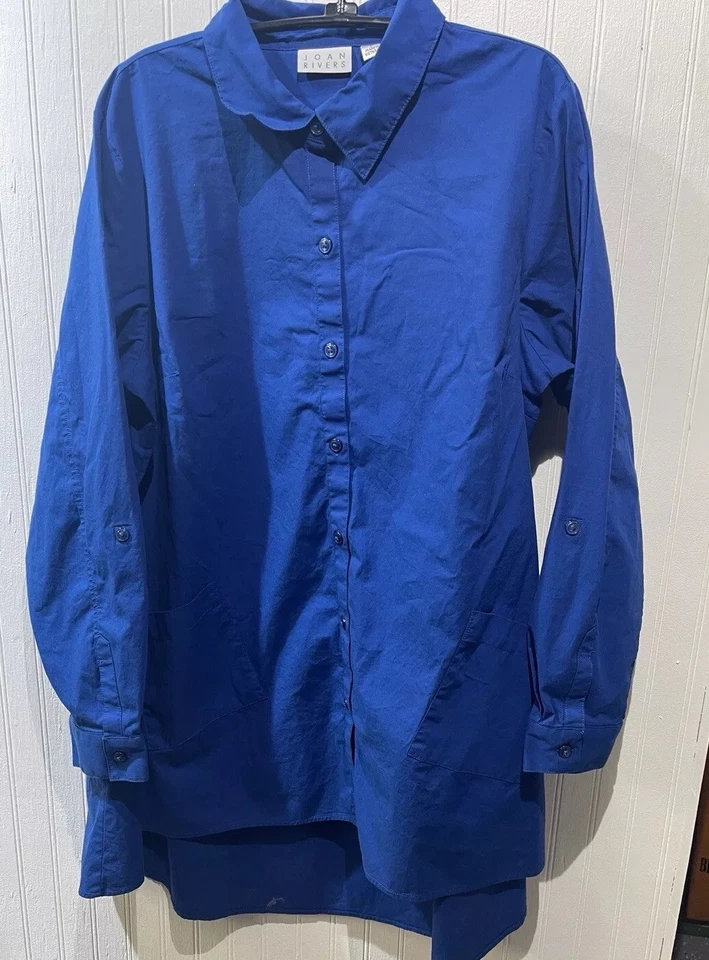 Blusa túnica con botones Y2K Joan Rivers extra larga en la espalda en azul boho talla L Foto 1 de 4