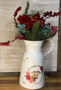 Pionnière femme vacances de Noël 16 pouces pot à lait de vache arrangement floral VHTF RARE