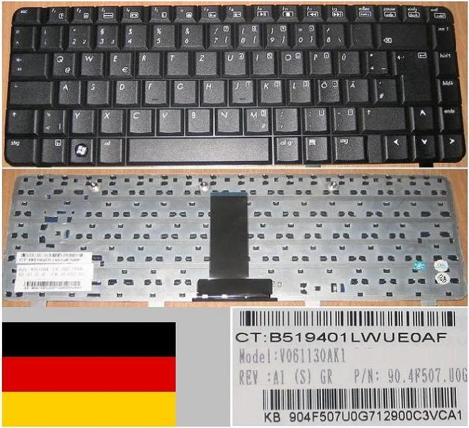 Tastiera Qwertz Tedesca HP DV2000 DV2600 V3000 V061130AK1 90.4F507.U0G Nero - Immagine 1 di 1