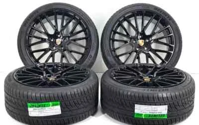 (4) 22x10 PORSCHE GLOSS BLACK WHEELS RIMS TIRES CAYENNE TURBO TOUAREG SPORT 4S - Imagem 1 de 4