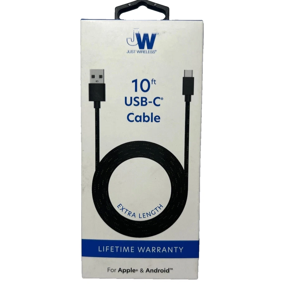 Just Wireless 10' TPU Type-C to USB-A Cable - Black (OPEN BOX), Free Shipping - Image 1 of 1