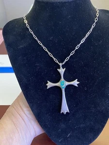 VTG Native American Sterling And Turquoise Cross Necklace Handmade! - Picture 1 of 11