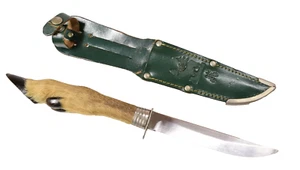 🗡Vintage Deer Hoof Handle Fixed Blade Hunting Knife w/Leather Sheath Germany - Picture 1 of 22