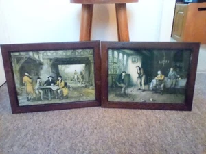 Paar F M Bennett Drucke in antiken Vintage Holzrahmen - Bild 1 von 6