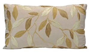 Brocade Metallic Gold Leaves on Canvas 12''x20" Decorative Throw Pillow Cover - Picture 1 of 9