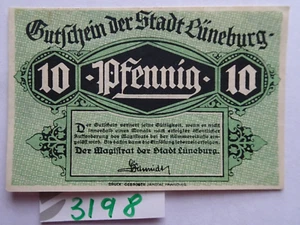 GERMANY 1920 - STADT LUNEBURG - 10 Pfg - AU/UNC - Gra L74 - WATERMARK - Picture 1 of 2
