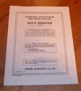 SEARS CRAFTSMAN 6 INCH BELT SANDER OWNERS MANUAL 103.27280 27280 - Picture 1 of 1