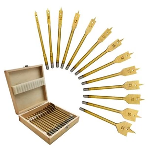 13 PCS Spade Drill Bit Set Paddle Flat Bits Quick Change Shank Wood Box - Picture 1 of 9
