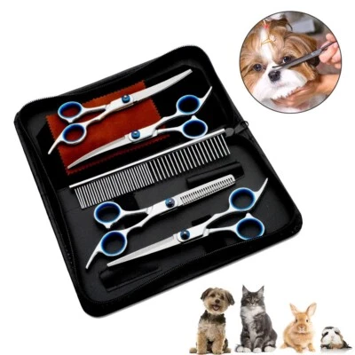 5PCS Professional Pet Hair Cutting Scissors Dog Grooming Kits Curved Shears Set - Image 1 of 4