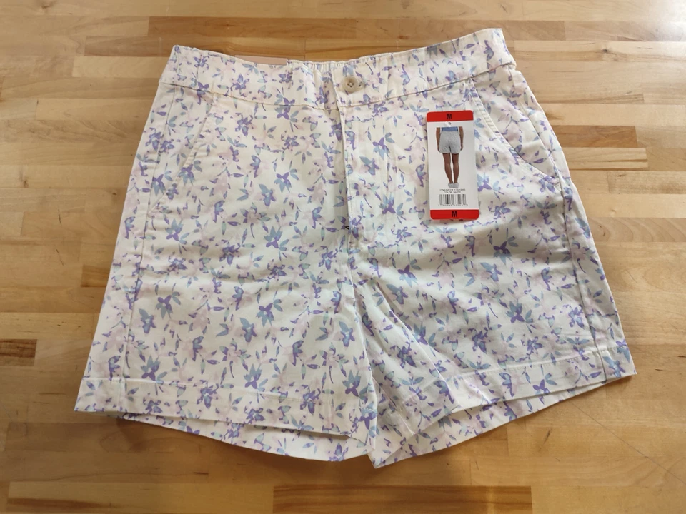 Women's Jachs Girlfriend Floral Print Chino Shorts with Pockets Medium White