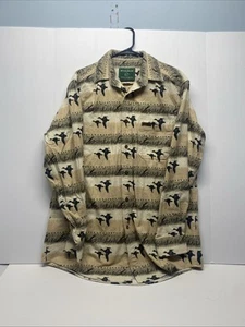 Woolrich Ducks Unlimited Flannel Button Down Shirt Mens L Beige Outdoor Hunting - Picture 1 of 7