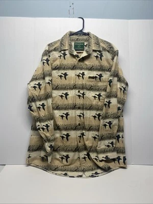 Woolrich Ducks Unlimited Flannel Button Down Shirt Mens L Beige Outdoor Hunting - Image 1 of 4